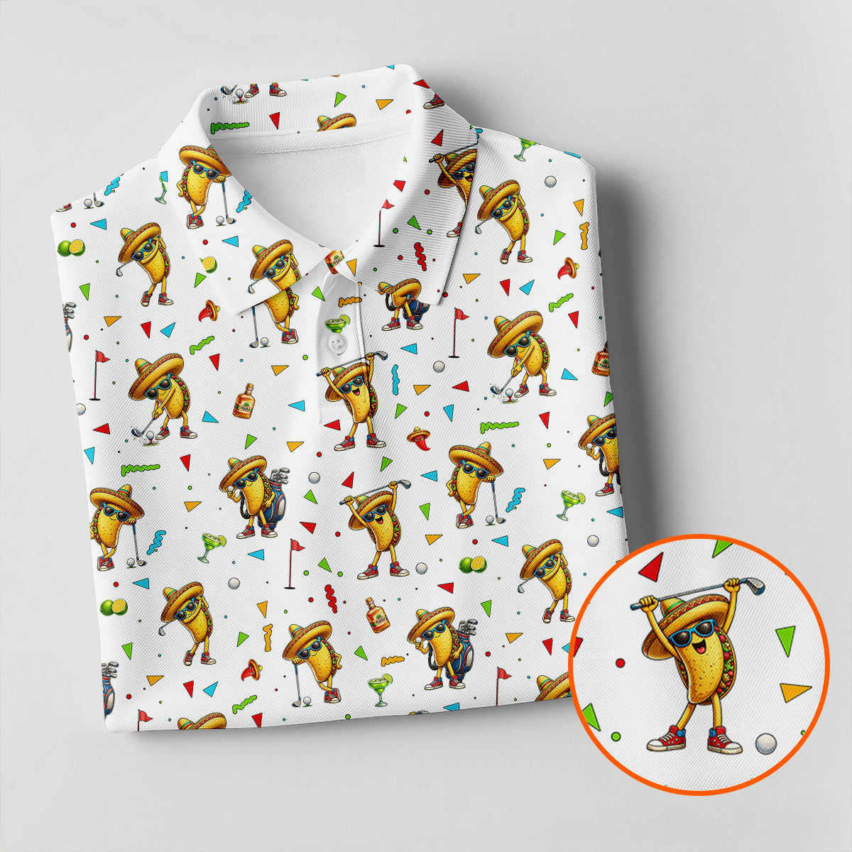 Fairway Fiesta Taco Margarita Mexico Theme White Golf Shirt, Men's Golf Shirts, Polo ShirtFor Men