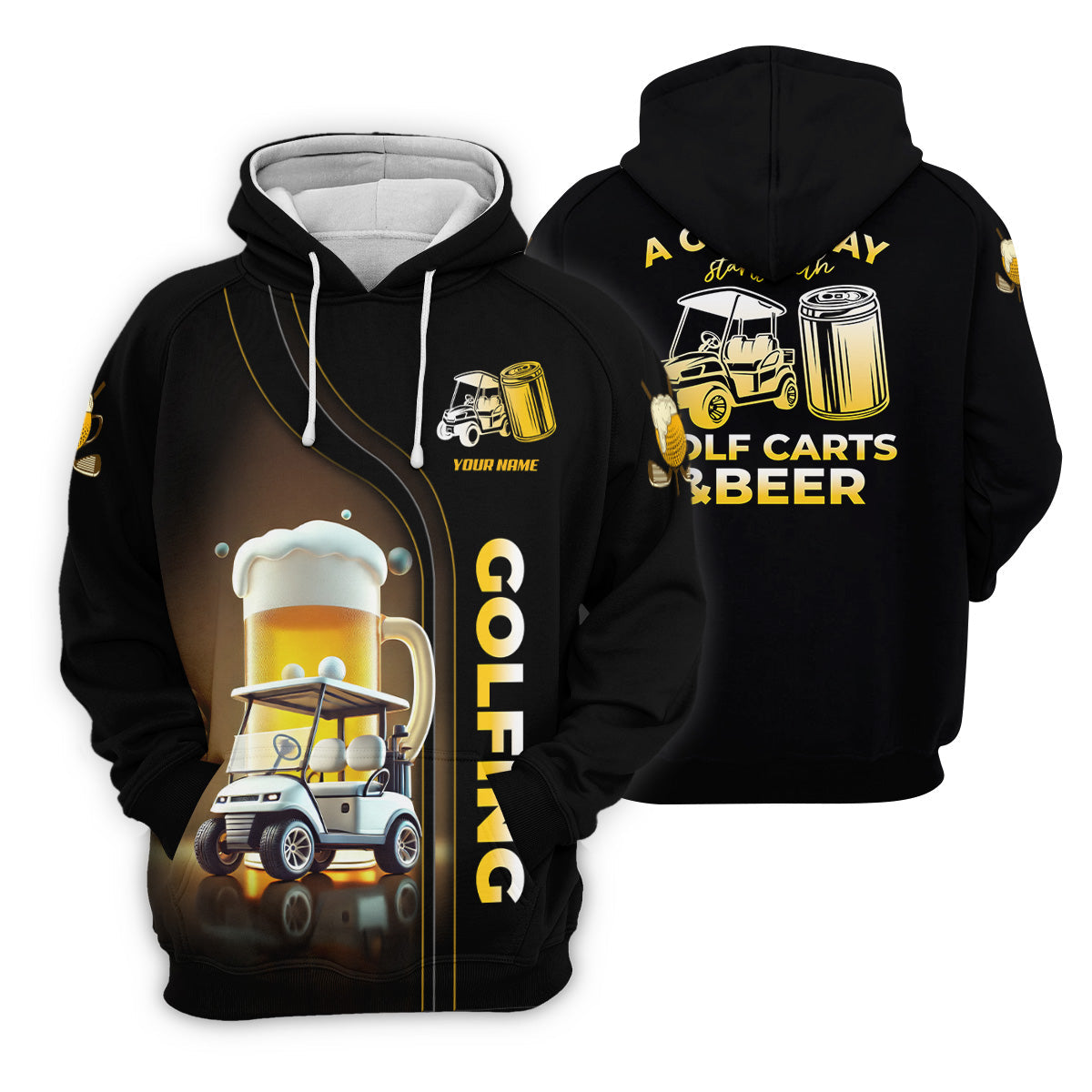 A Good Day Starts With Golf Carts And Beer Custom Men's Golf Polo ShirtFunny Golf Shirt, Dad Golf Gift