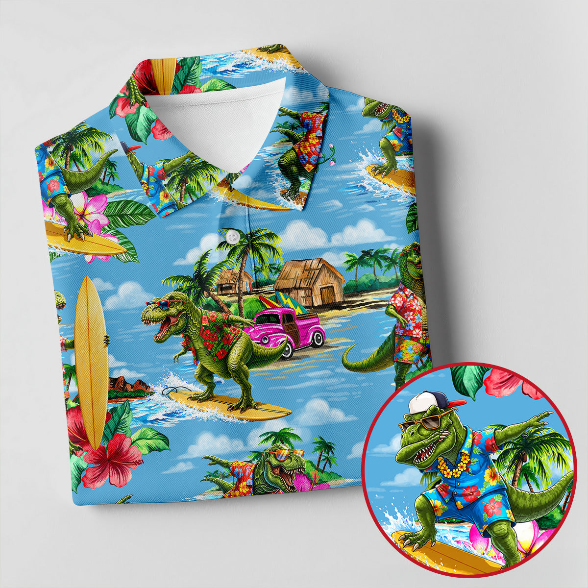 Hawaiian T Rex Surfboard Beach Hawaiian Golf Shirt, Golf Polo For Women, Printed Golf Shirt