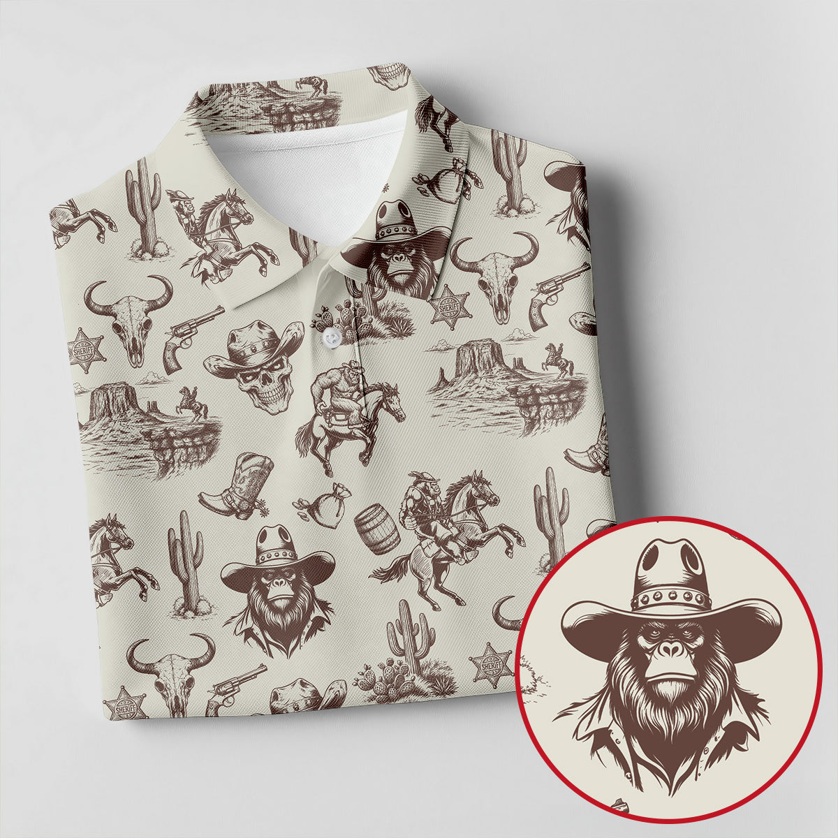 Funny Bigfoot Western Style Hawaiian Golf Shirt, Men's Golf Shirt, Polo Shirts For Men