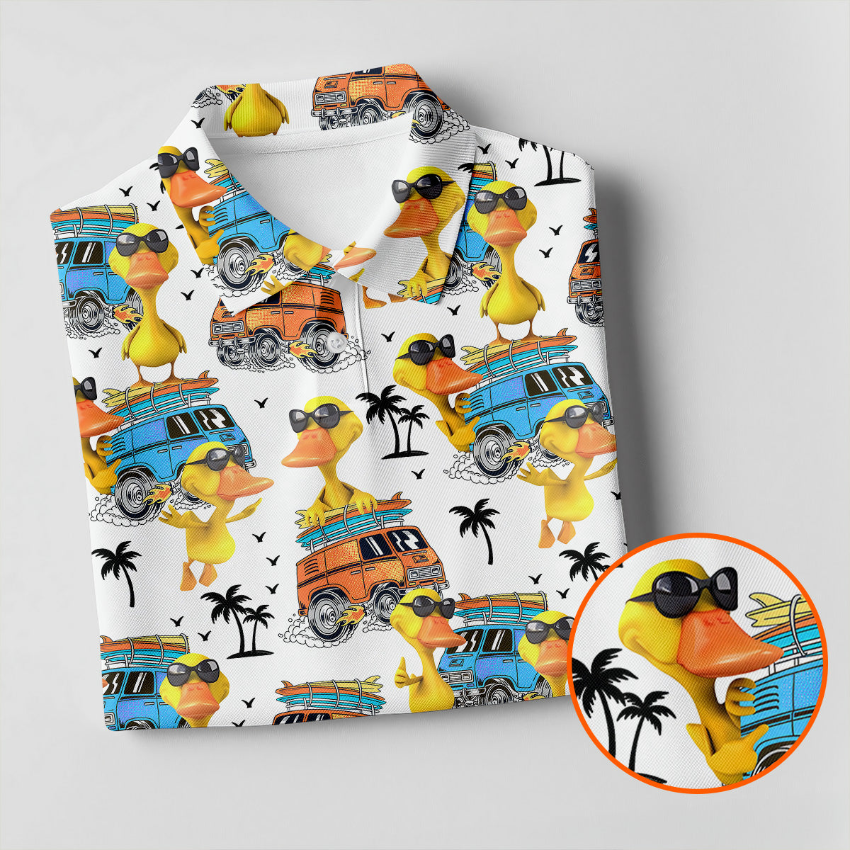 Cool Duck Surf Van Beach Golf Shirt, Women’s Golf Polo, Ladies Golf Tops, Printed Golf Shirt