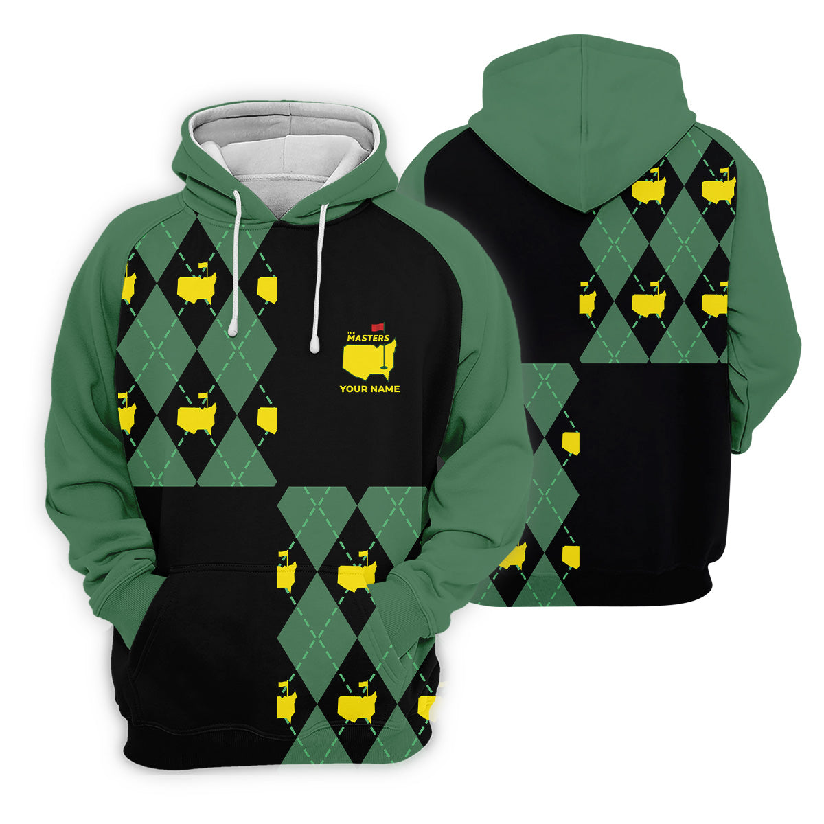 Green and Black Argyle Golf Shirt, Mens Golf Polo Shirt Cool Golf Gifts, Golfing Apparel
