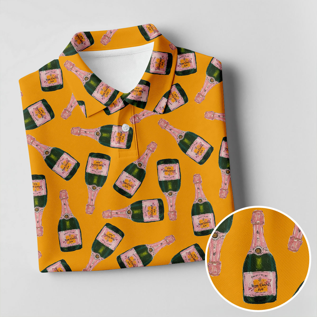 Rosé Champagne Seamless Pattern Yellow Golf Shirt, Polo Shirt Men, Golf Shirts For Men