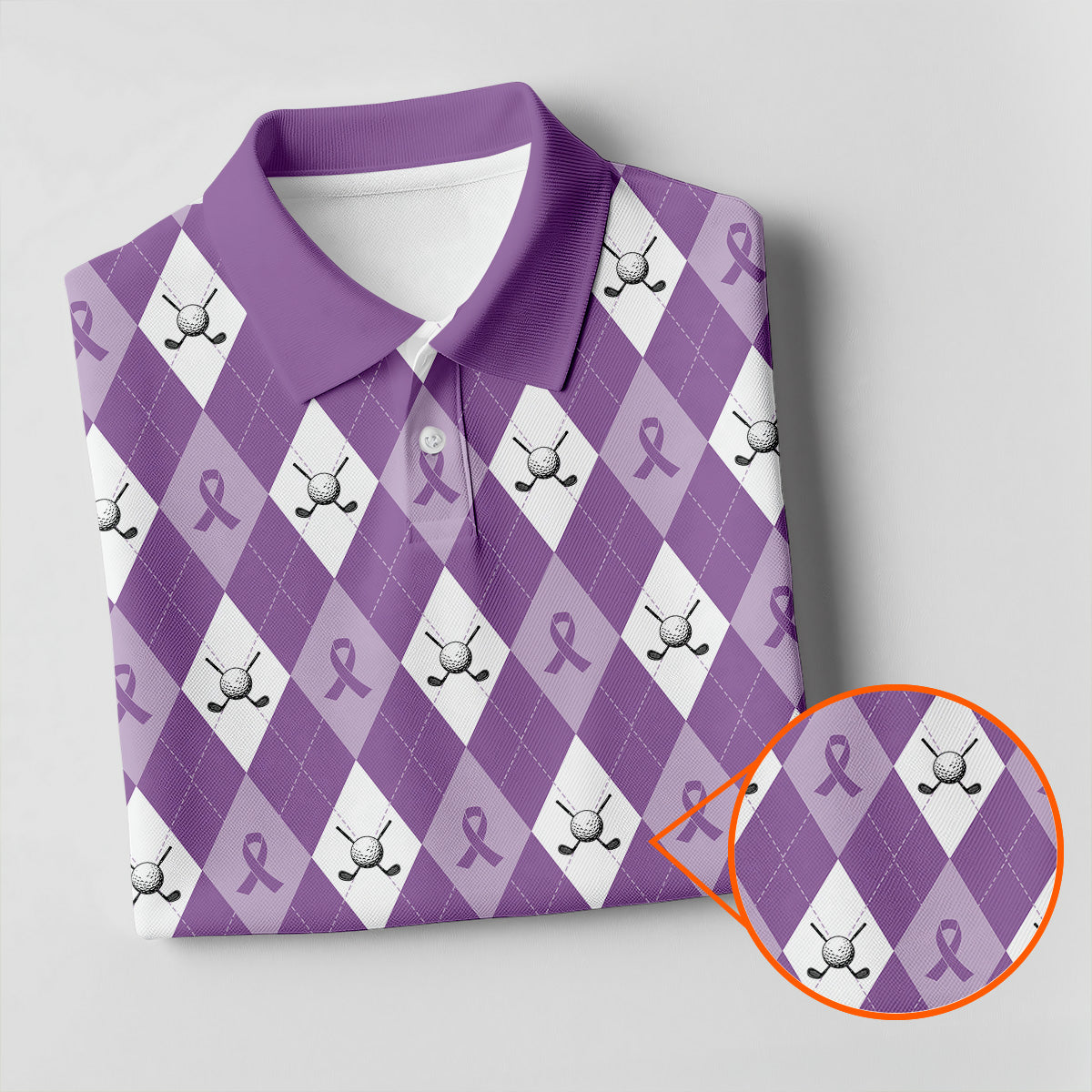 Pancreatic Cancer Purple And White Argyle Pattern Golf Tops For Men, Cancer Awareness Shirt