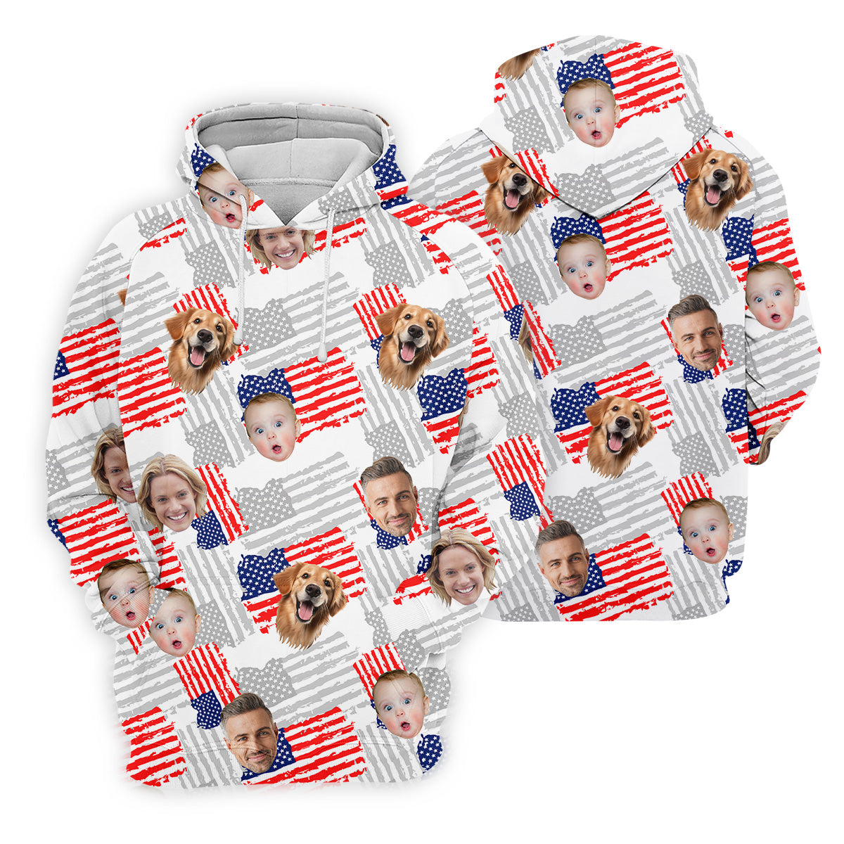 Custom American Flag Shirts With Faces, Funny 4th Of July Shirt, USA Golf Shirt, Men's Golf Polo Shirt
