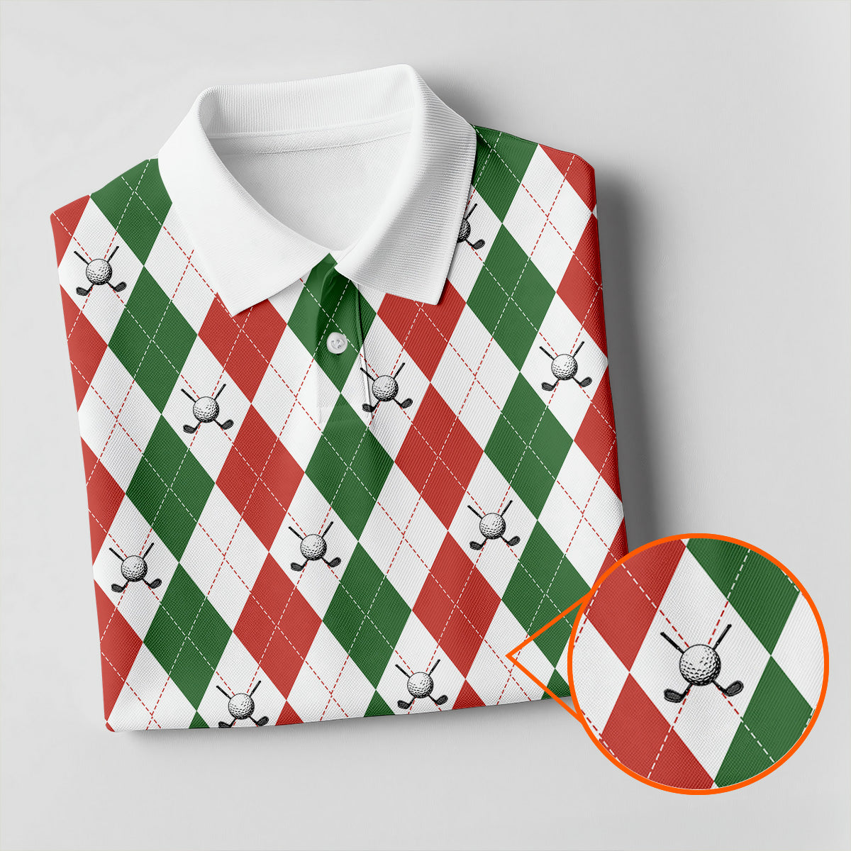 Christmas Plaid Argyle Pattern Golf Polo ShirtChristmas Golf Gift, Polo ShirtFor Men, Golfing Apparel