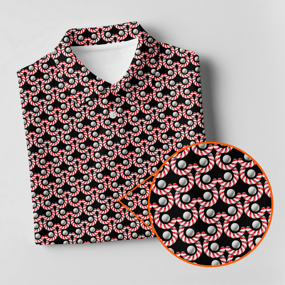 Golf Ball Candy Cane Golf Shirt, Fun Golf Shirts For Men, Golfing Apparel, Golf Shirts For Men