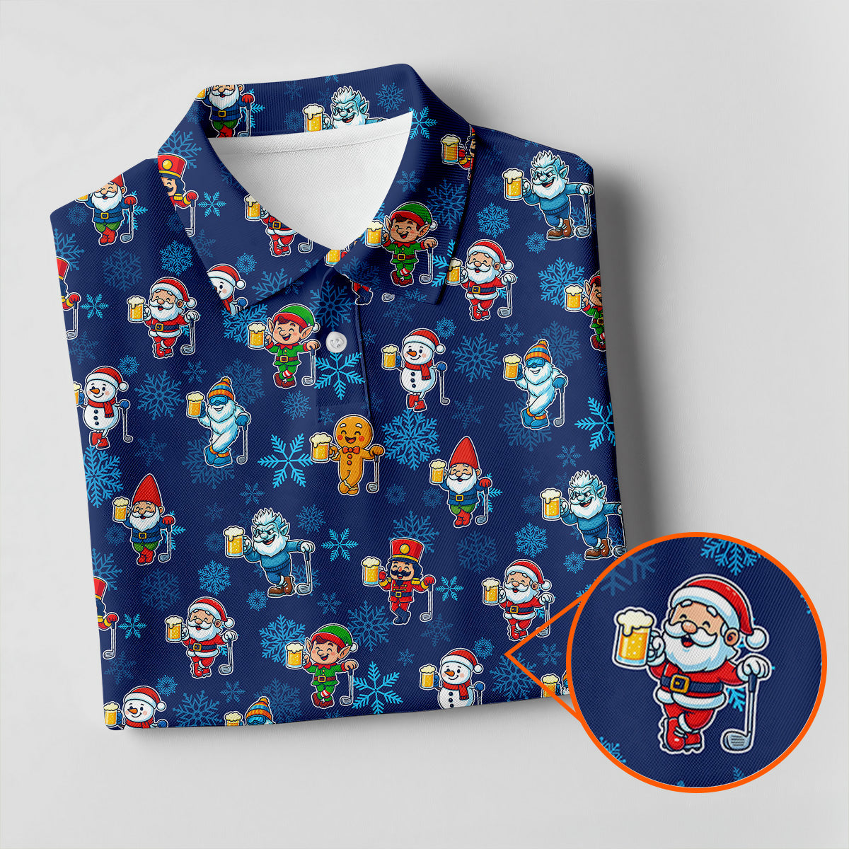Christmas Characters Golf And Beer Navy Men's Funny Golf Shirts, Christmas Golf Shirt, Polo ShirtFor Men