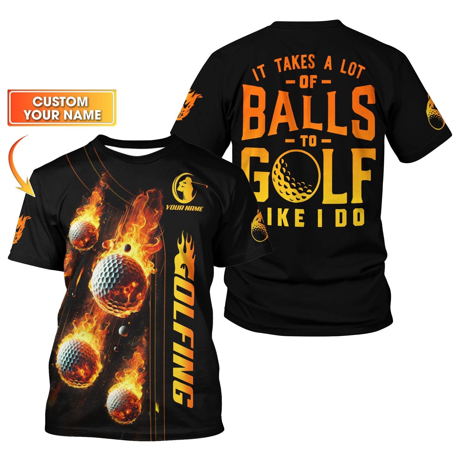 Fire Golf Ball Men's Golf Polo ShirtGolfing Apparel, Mens Golf Gift, Gift For Golf Lovers