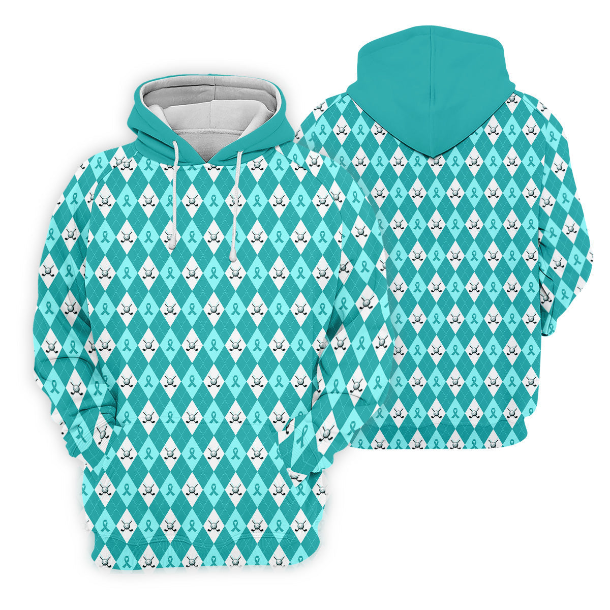 Ovarian Cancer Teal Argyle Men's Golf Polo ShirtOvarian Cancer Awareness Shirt, Golf Gift For Men