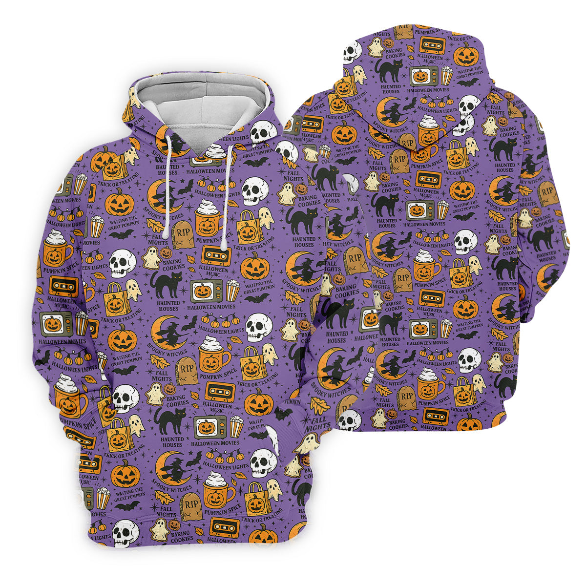 Purple Halloween Skull Golf Shirt, Spooky Cat, Mens Golf Polo Shirt Halloween Theme Shirts, Golfing Apparel