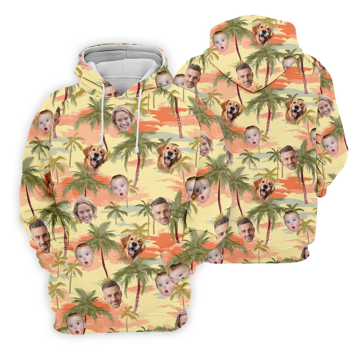 Yellow Sunset Hawaiian Shirt Face, Men Golf Polo, Matching Hawaiian Outfits, Long Sleeve Polo