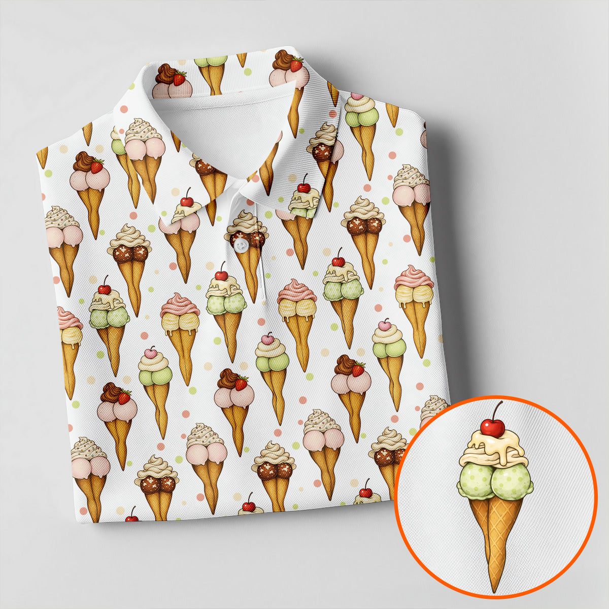 Adult Humor Ice Cream Golf Shirt, Funny Cone Pattern, Golf Shirt For Men