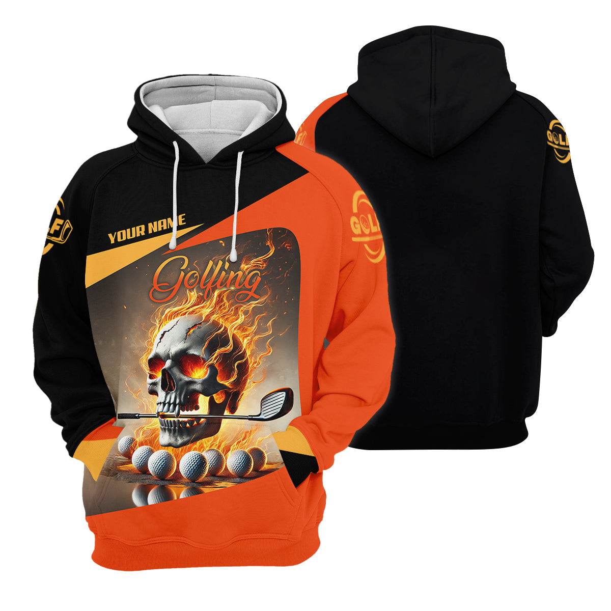 Custom Flame Skull Golf Polo ShirtGolfing Apparel, Mens Golf Gift, Funny Golf Shirt