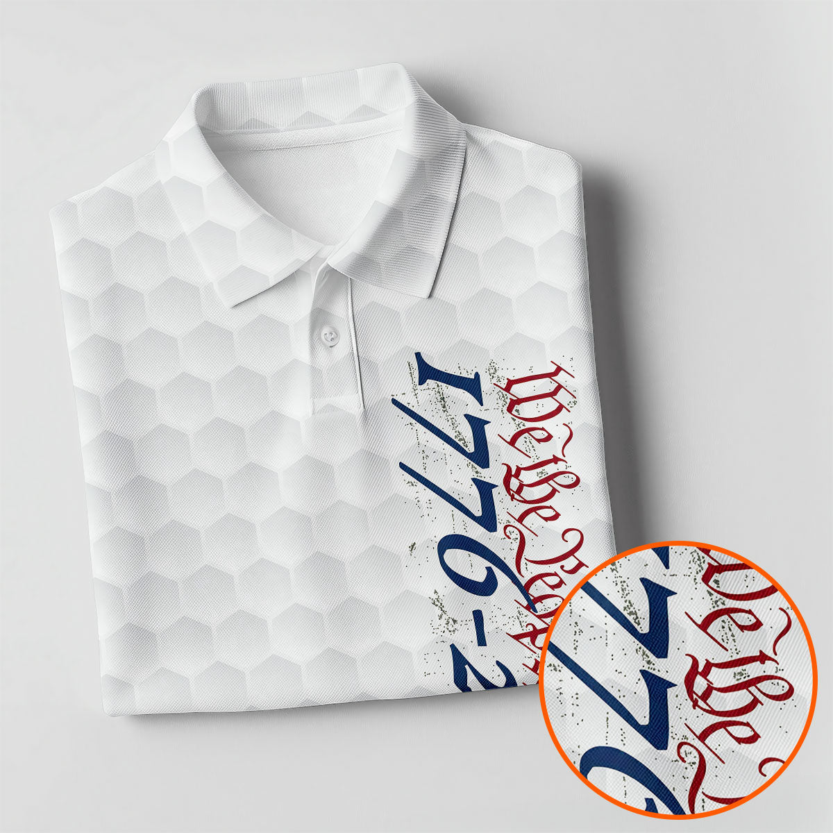 We The People Distressed American Flag White Golf Shirt, 250 Years Patriotic 4th Of July Golf Shirts For Men