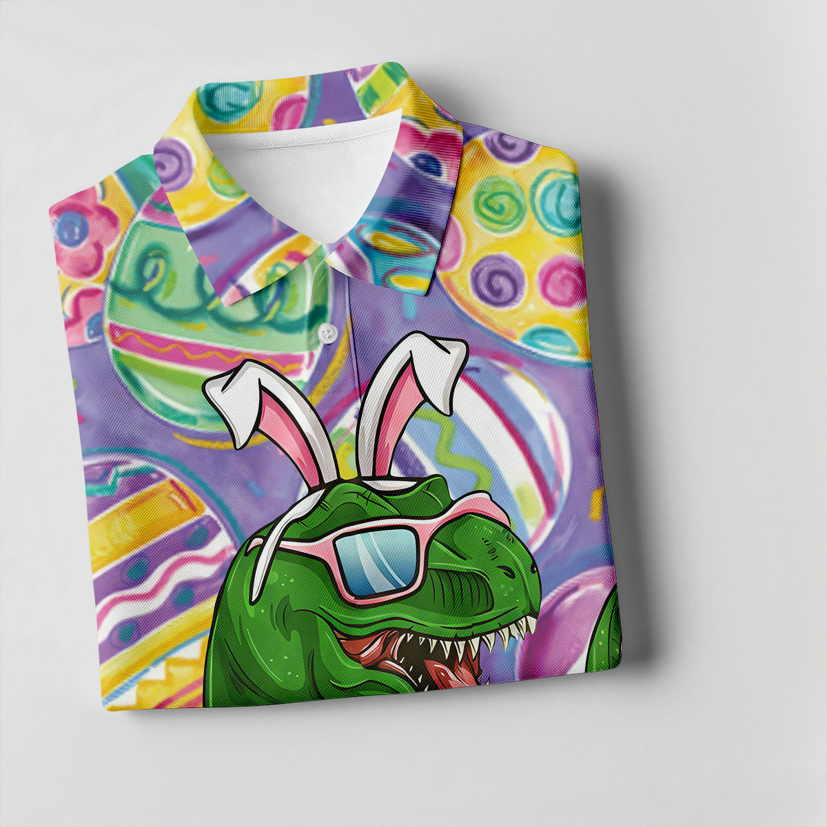 T-Rex Bunny Painted Easter Eggs Golf Shirts For Men, Men's Funny Golf Shirts, Polo ShirtFor Men