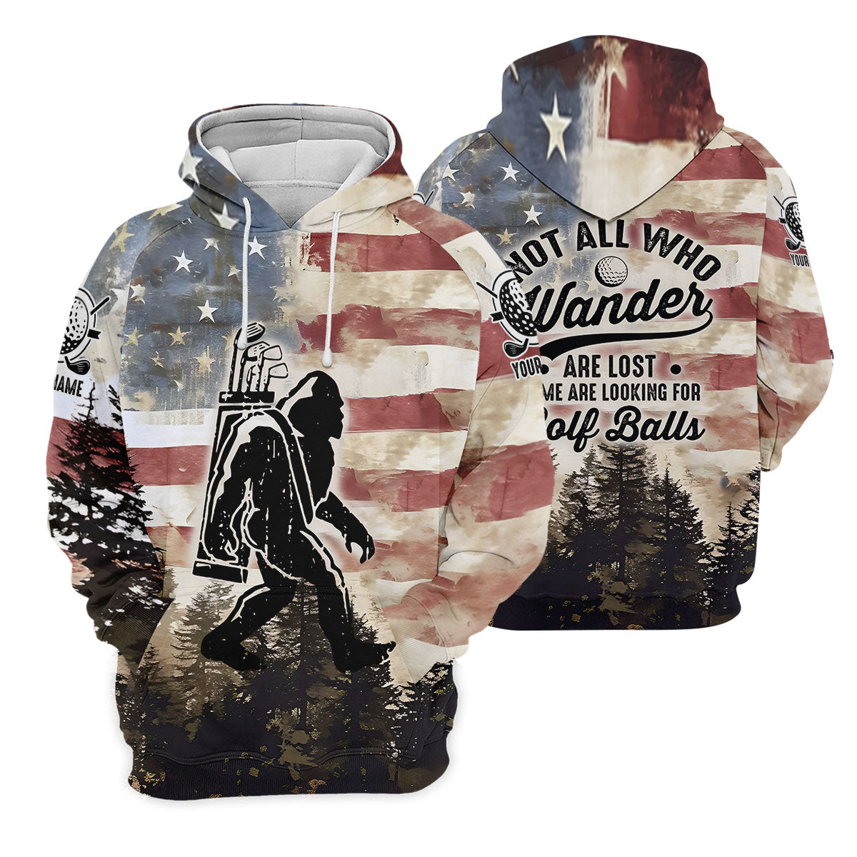 Patriotic Golf Polo Shirt Bigfoot Golf Shirt, Men's Long Seeve Golf Shirts, Golf Gifts For Men