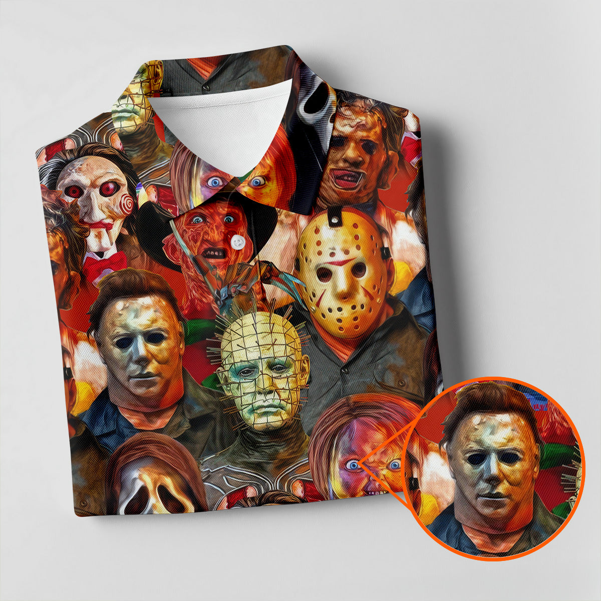 Horror Movie Characters Golf Tops For Men, Halloween Golf Shirt, Unique Gift For Golfer, Polo ShirtFor Men