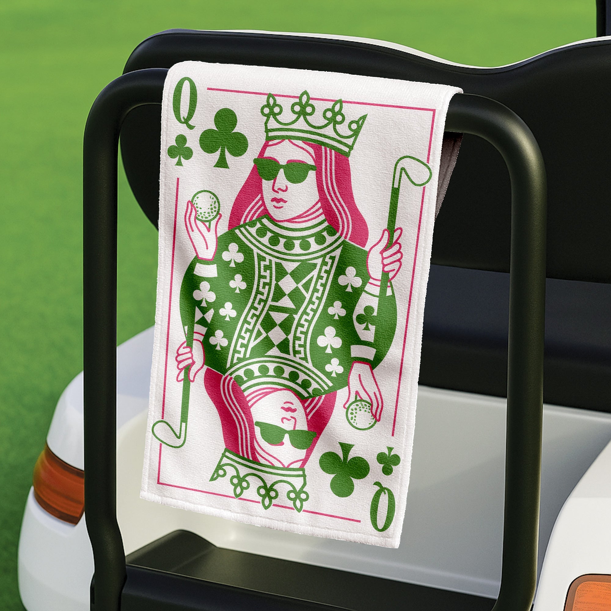 Queen Of Clubs Playing Card Golf Towel, Microfiber Golf Towel, Golf Accessories