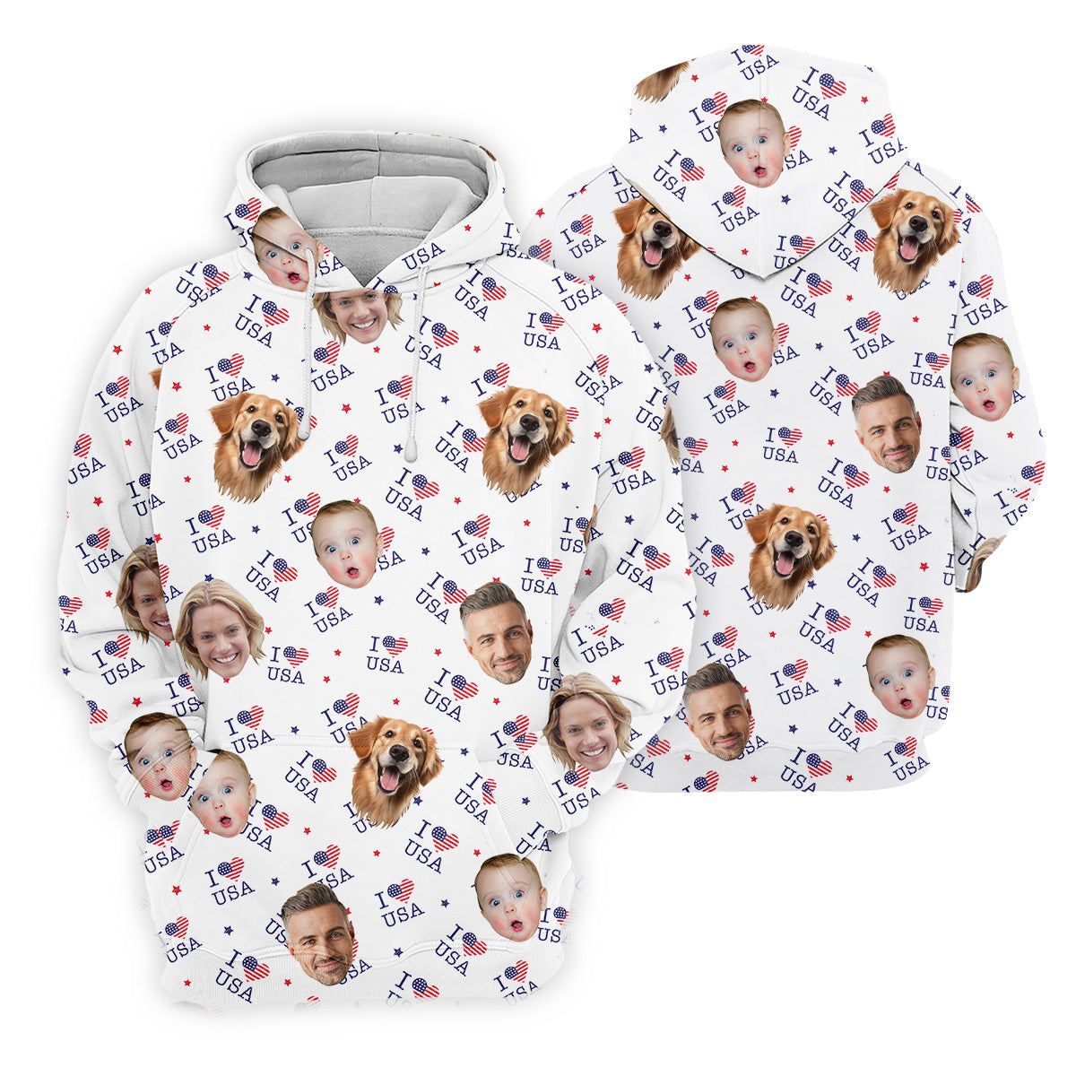 I Love USA Personalized Face Shirts, Men's Golf Polo ShirtPatriotic Golf Polo Shirt4th Of July Shirt, USA Golf Shirt