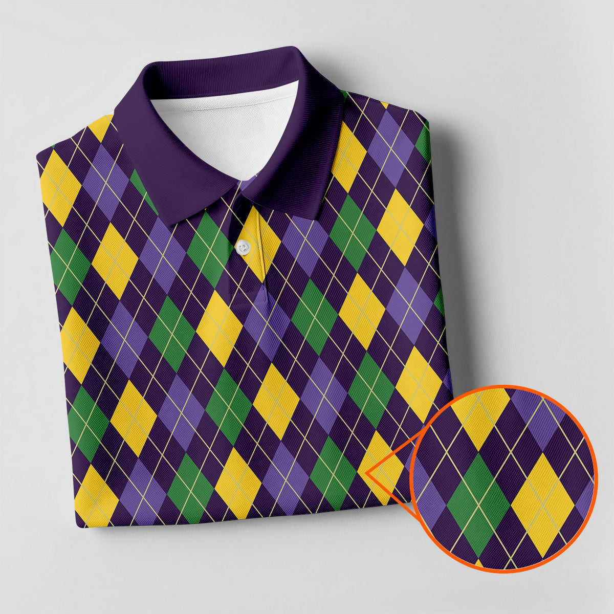 Green Purple Gold Argyle Pattern Mardi Gras Golf Shirt, Polo Shirt Men, Golf Shirts For Men