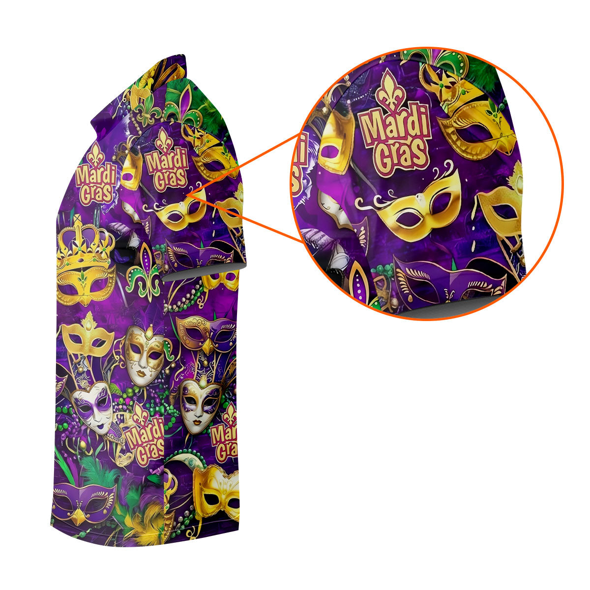 Purple Green Gold Festival Mask Mardi Gras Golf Shirt, Golf Tops For Men, Golf Shirts For Men