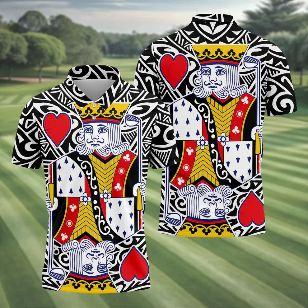 King Of Hearts Playing Card Golf Shirt, Men's Golf Shirt, Hawaiian Golf Shirt, Polo Shirts For Men