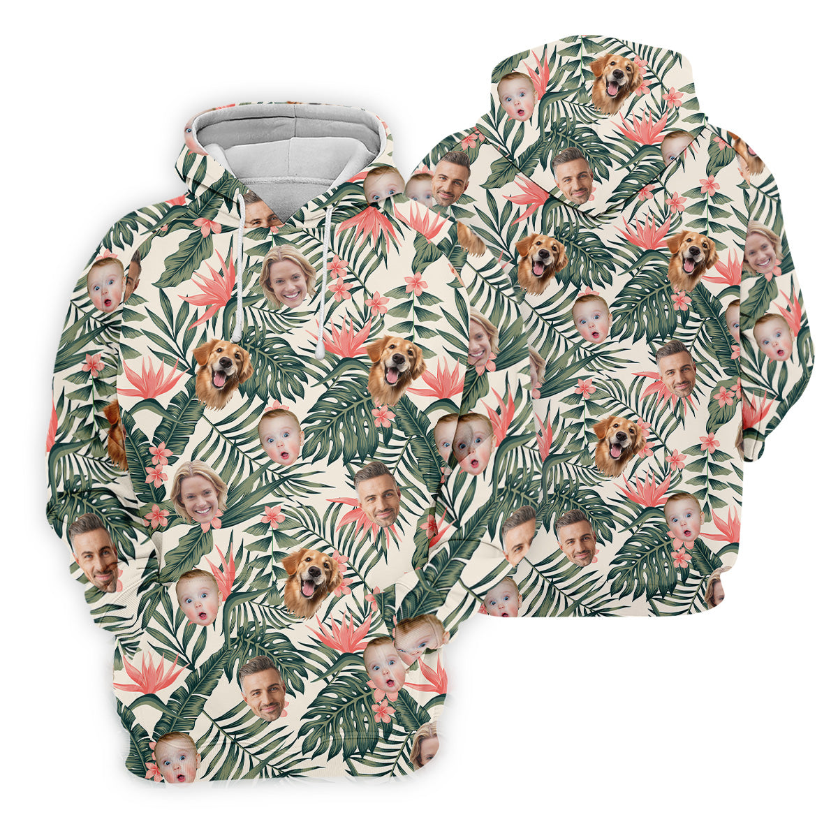 Tropical Floral Pattern Custom Hawaiian Shirts With Face, Men Polo ShirtLong Sleeve Golf Shirts