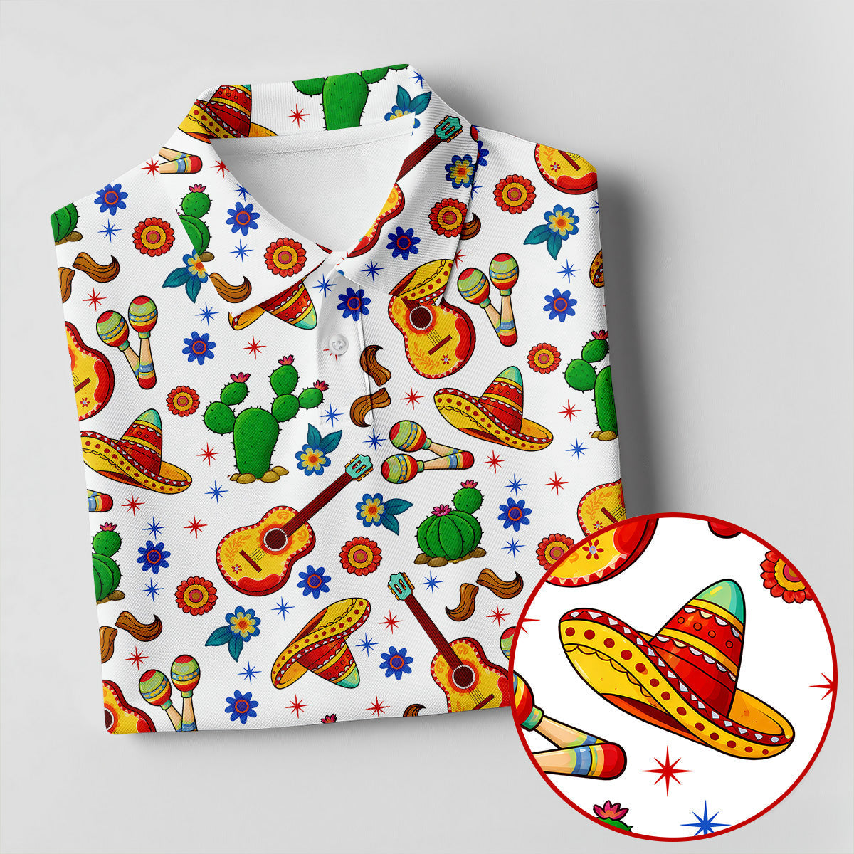 Mexican Party Seamless Pattern Golf Tops For Men, Cinco De Mayo Celebration Golf Shirts For Men