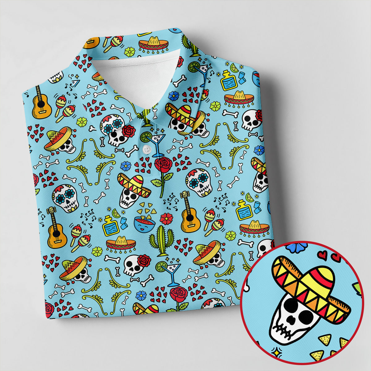Mexican Sugar Skull Sombrero Guitar Cinco De Mayo Celebration Fiesta Themed Golf Shirt For Women