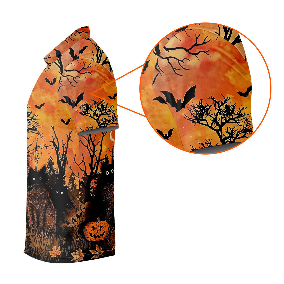 Spooky Black Cat Halloween Golf Polo Shirt, Men's Golf Shirts, Hawaiian Golf Shirt