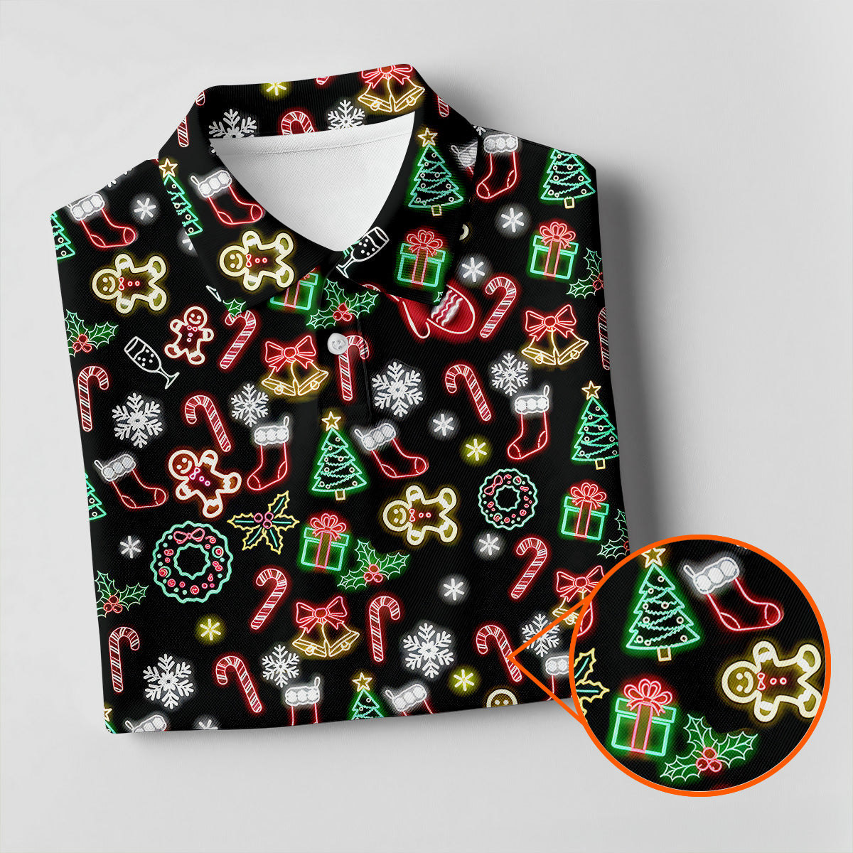 Neon Christmas Pattern Black Golf Polo ShirtFunny Golf Shirts Women, Christmas Golf Gift, Ladies Golf Shirts