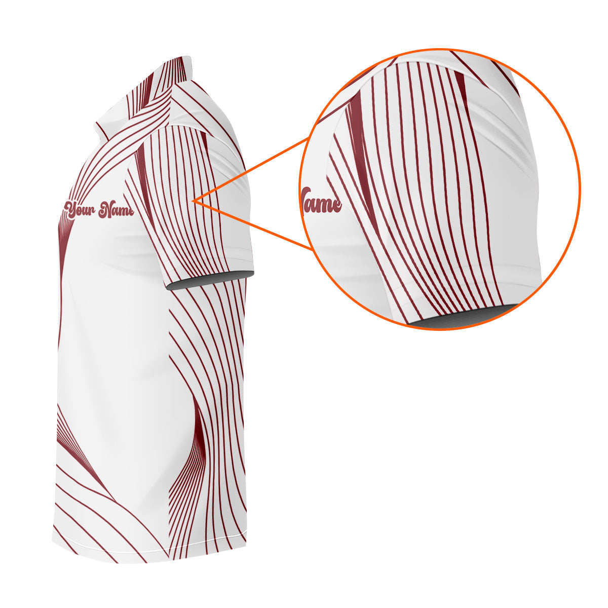 Geometric Line Wavy Line Red And White Custom Name Golf Shirts For Men, Men's Golf Shirt, Polo ShirtFor Men