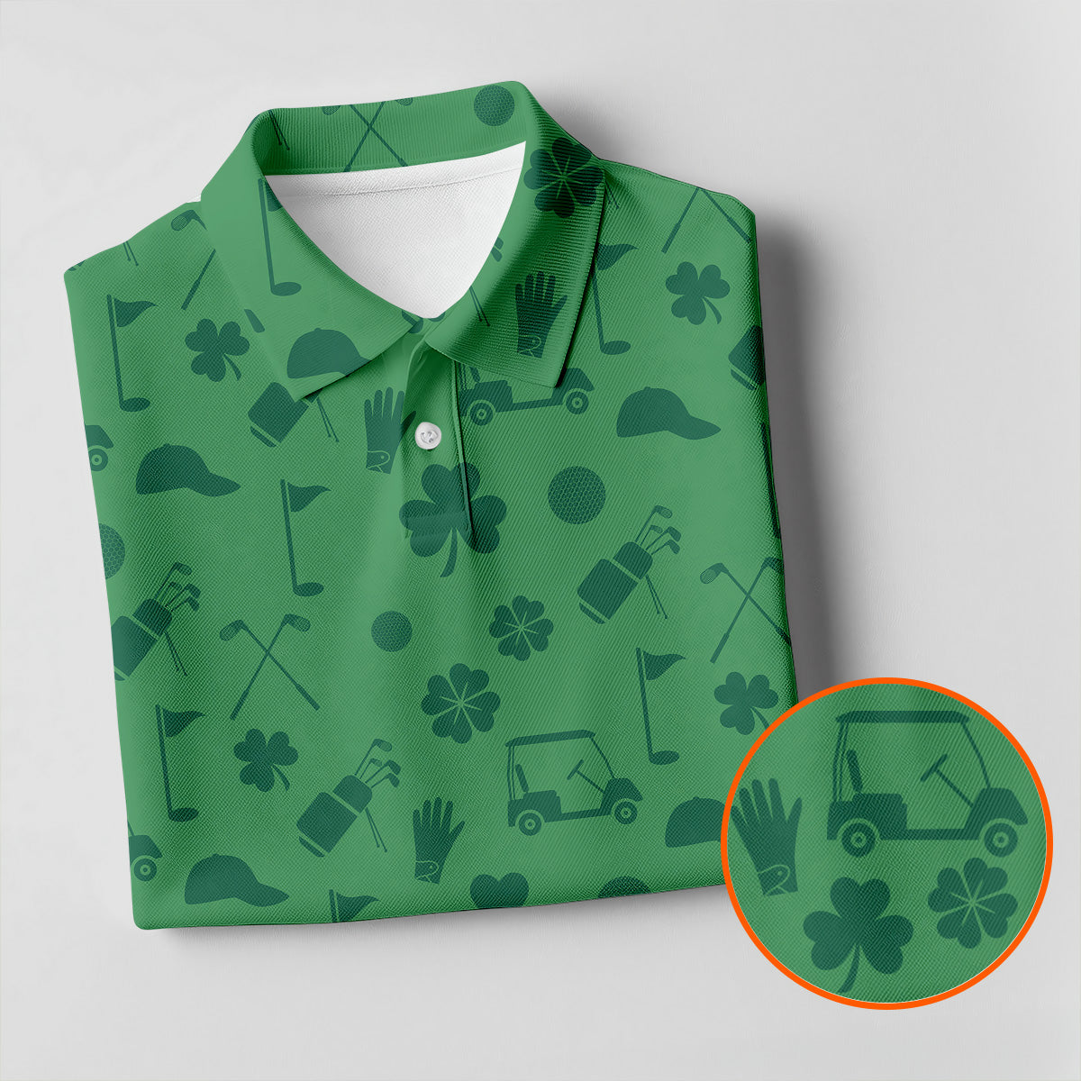 Dark Green Golf Items Seamless Pattern St. Patrick’s Day Shamrock Golf Shirt, Golf Shirts For Men