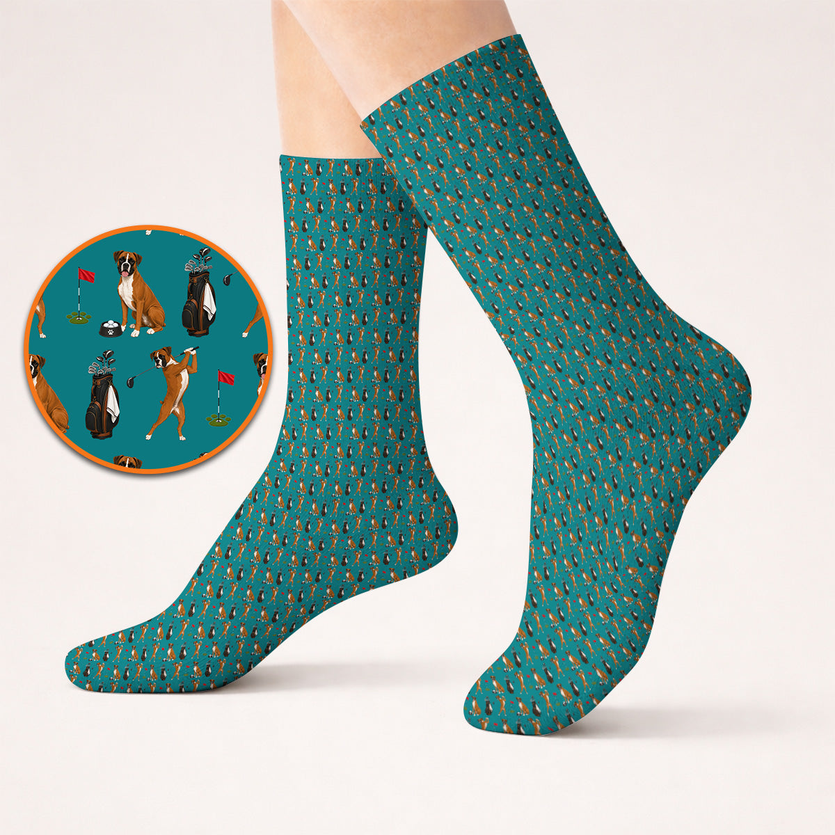 Crazy Boxer Golf Socks, Boxer Golf Pattern Sock for Golfer, Dog Lover Golf Gift