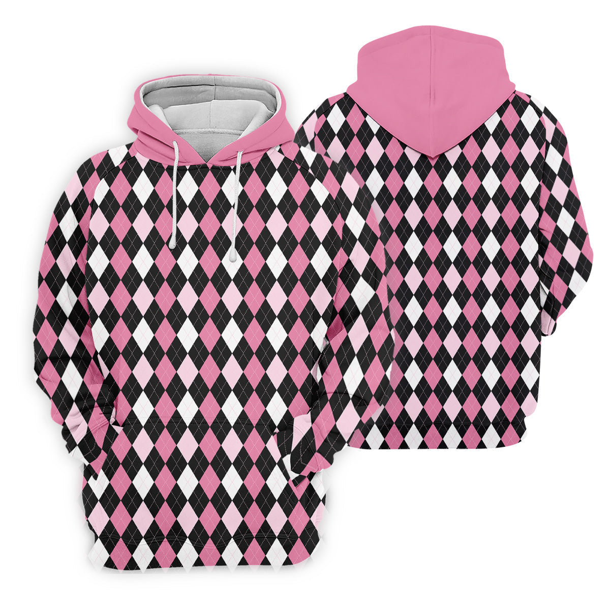 Black Pink Argyle Womens Golf Shirts, Ladies Pink Golf Shirt, Womens Golf Polo Shirt Golf Gift For Womens