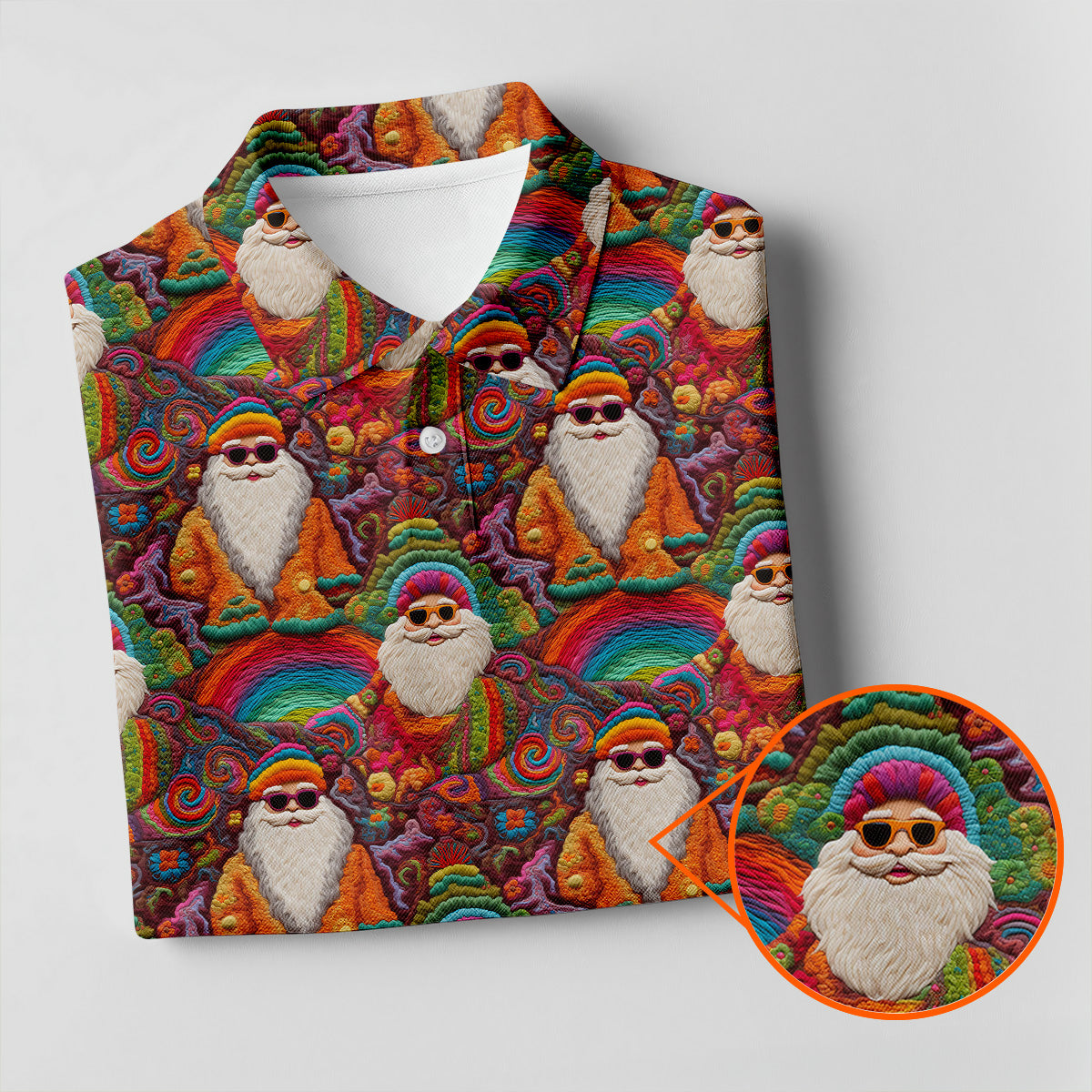 Groovy Hippie Santa Seamless Pattern Golf Shirts, Gifts For Golf Lovers, Christmas Golf Shirt, Golfing Apparel