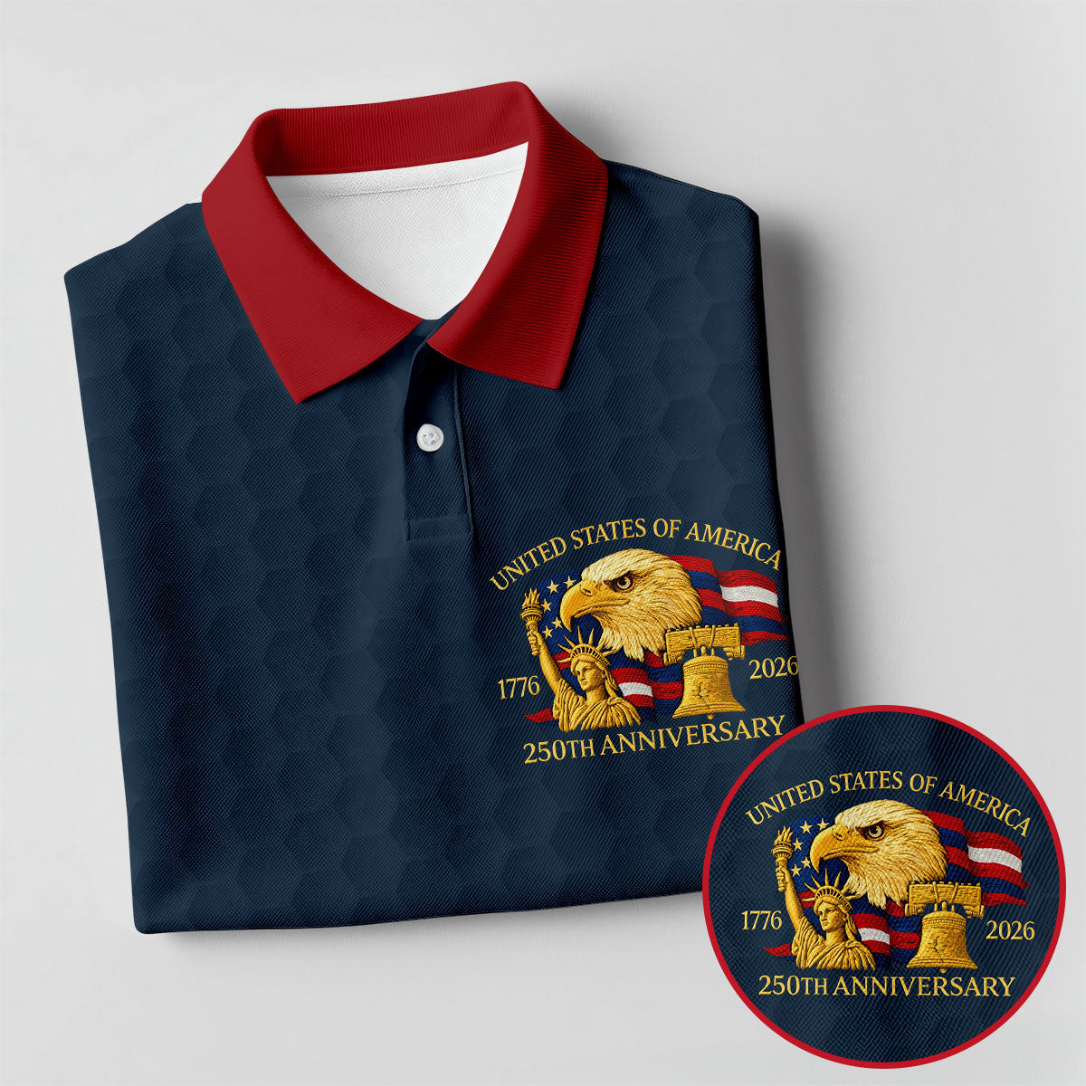 United States 250th Anniversary Patriotic Eagle Navy Custom Golf Shirts, 4th Of July Golf Shirt For Women