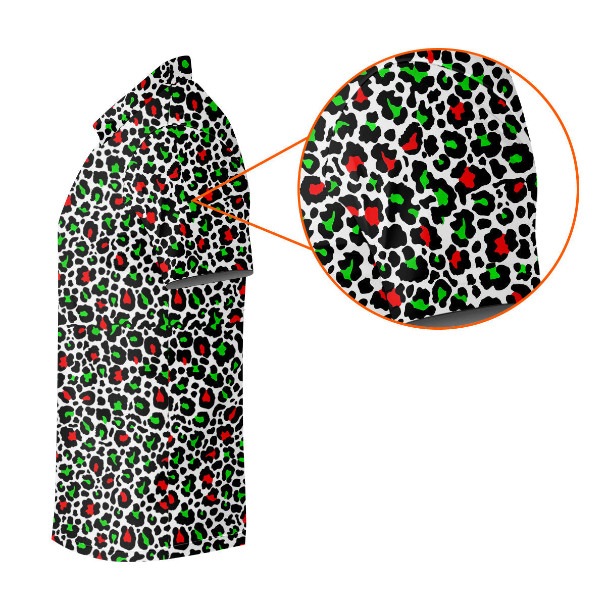 Leopard Pattern Xmas Pine Tree Green And Red Golf Tops For Men, Christmas Golf Shirt, Polo Shirt Men