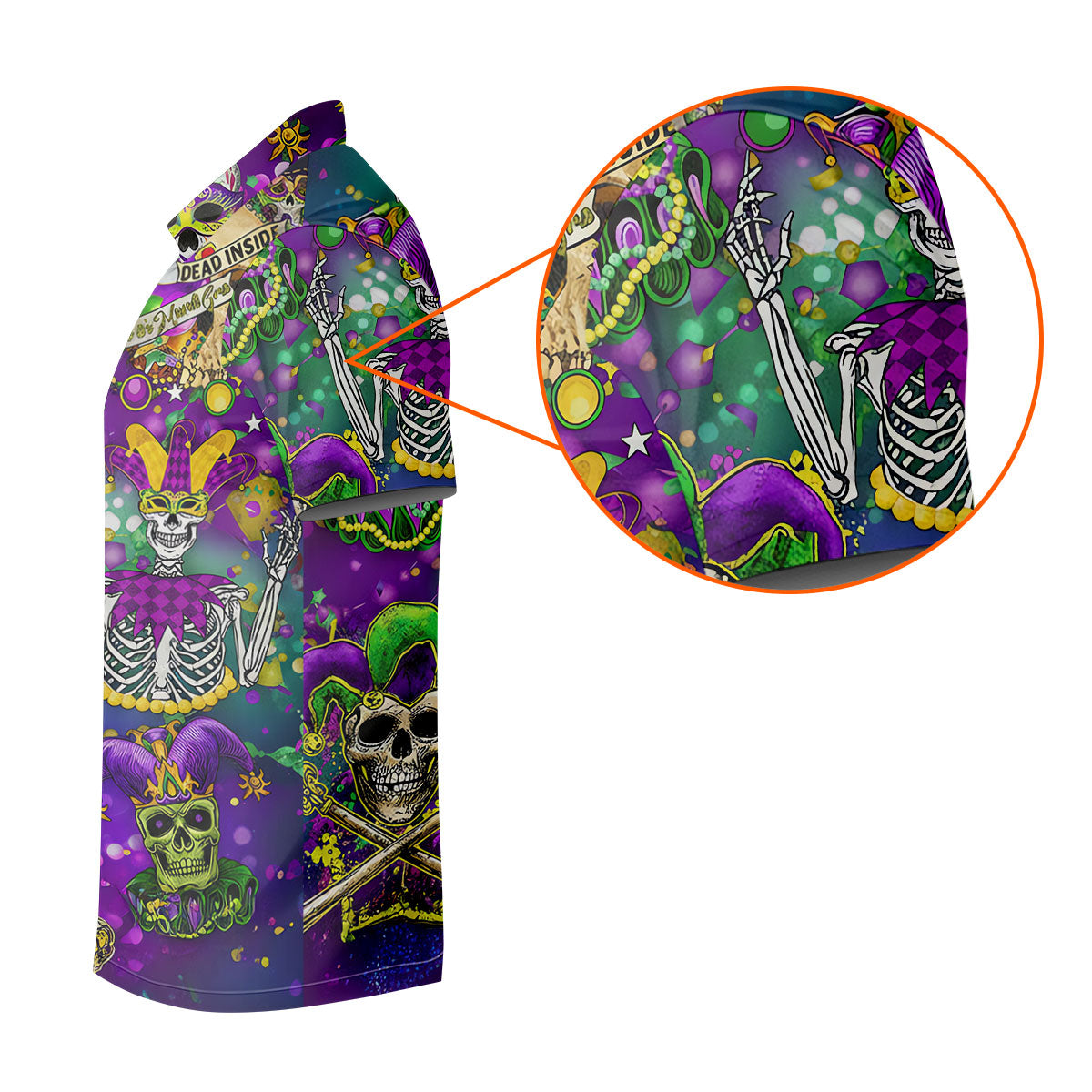 Dead Inside Mardi Gras Festival Skull Purple Green Gold Polo ShirtFor Men, Golf Shirts For Men