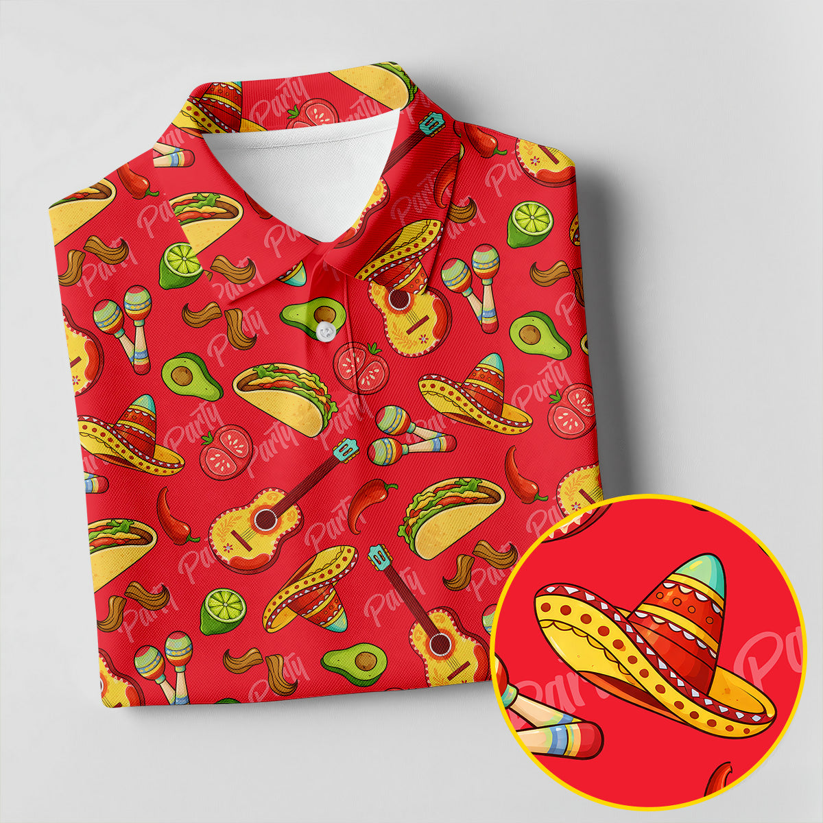 Mexican Party Seamless Pattern Red Golf Tops For Men, Cinco De Mayo Celebration Golf Shirts For Men