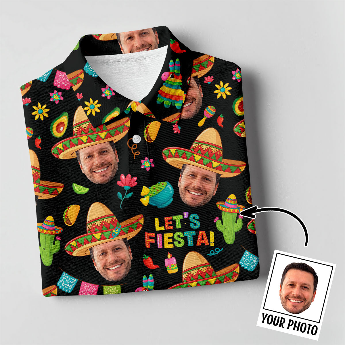 Let's Fiesta Cinco De Mayo Celebration Fiesta Themed Custom Face Black Golf Shirt For Women