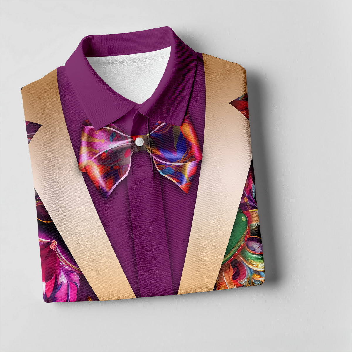 Colorful Mardi Gras Suit Print Men's Funny Golf Shirts, Polo Shirt Men, Golf Shirts For Men