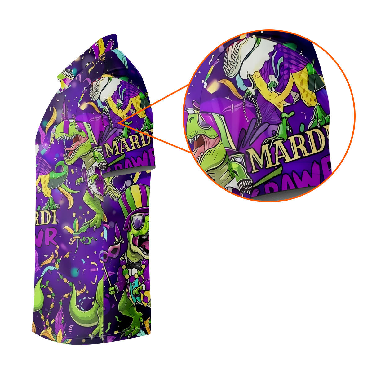 Mardi Grawr Purple Green Gold Funny Dinosaur Mardi Gras Golf Shirt, Golf Shirts For Men, Polo ShirtFor Men