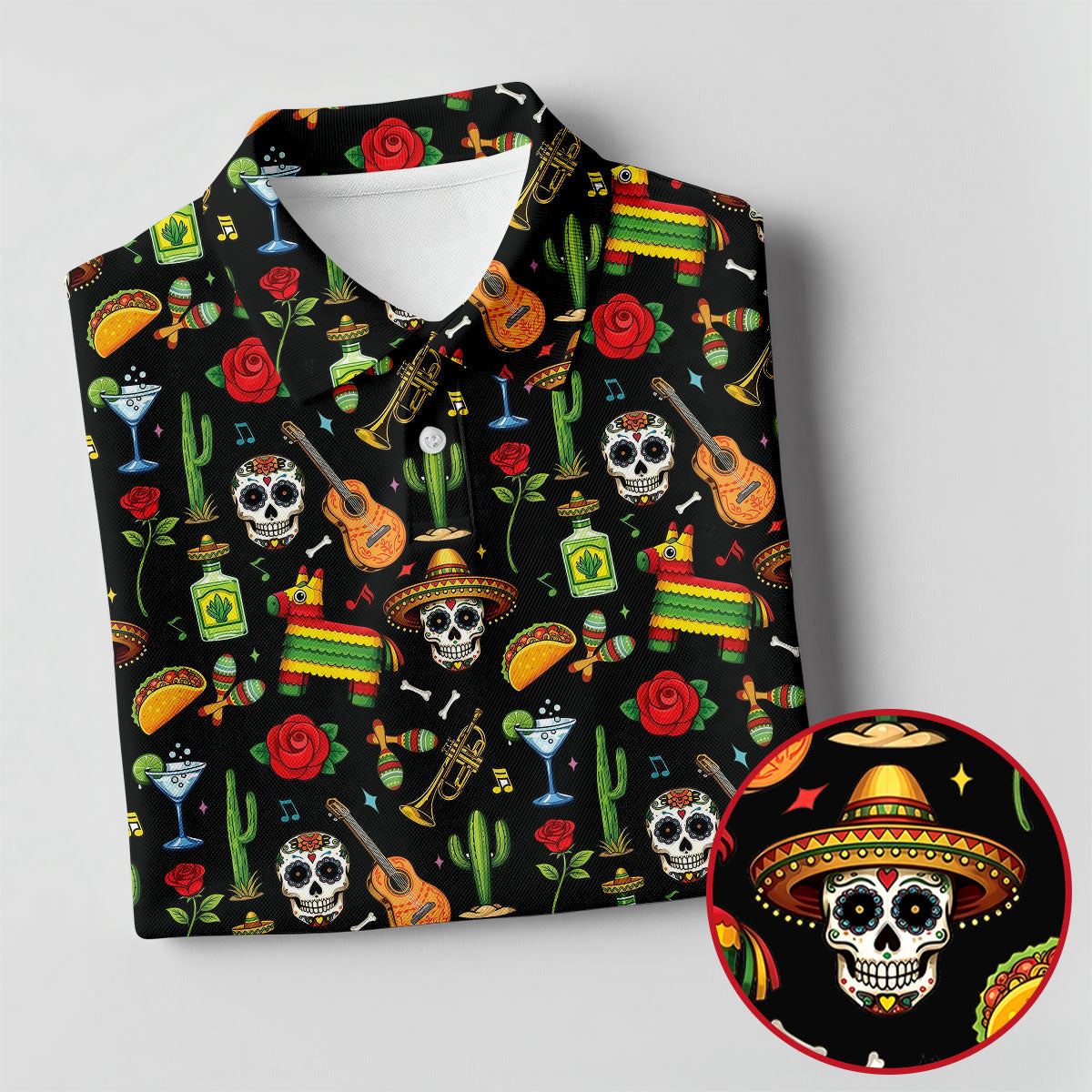 Decorated Skulls Party Items Cinco De Mayo Celebration Fiesta Themed Black Golf Shirt For Women