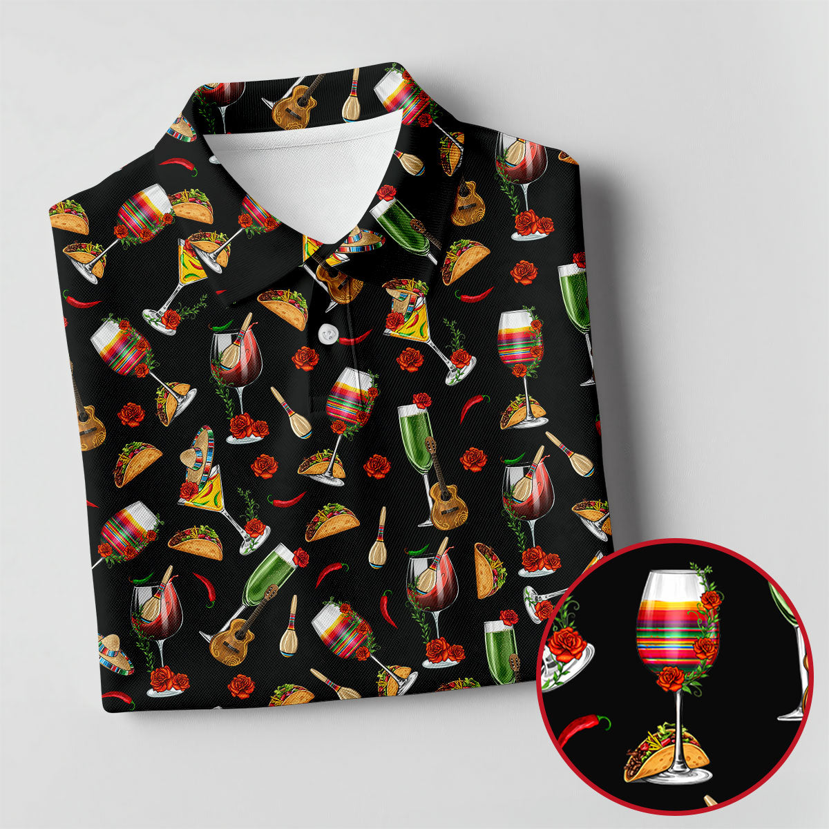 Traditional Mexican Taco And Wine Ladies Golf Tops, Cinco De Mayo Celebration Golf Shirt For Women