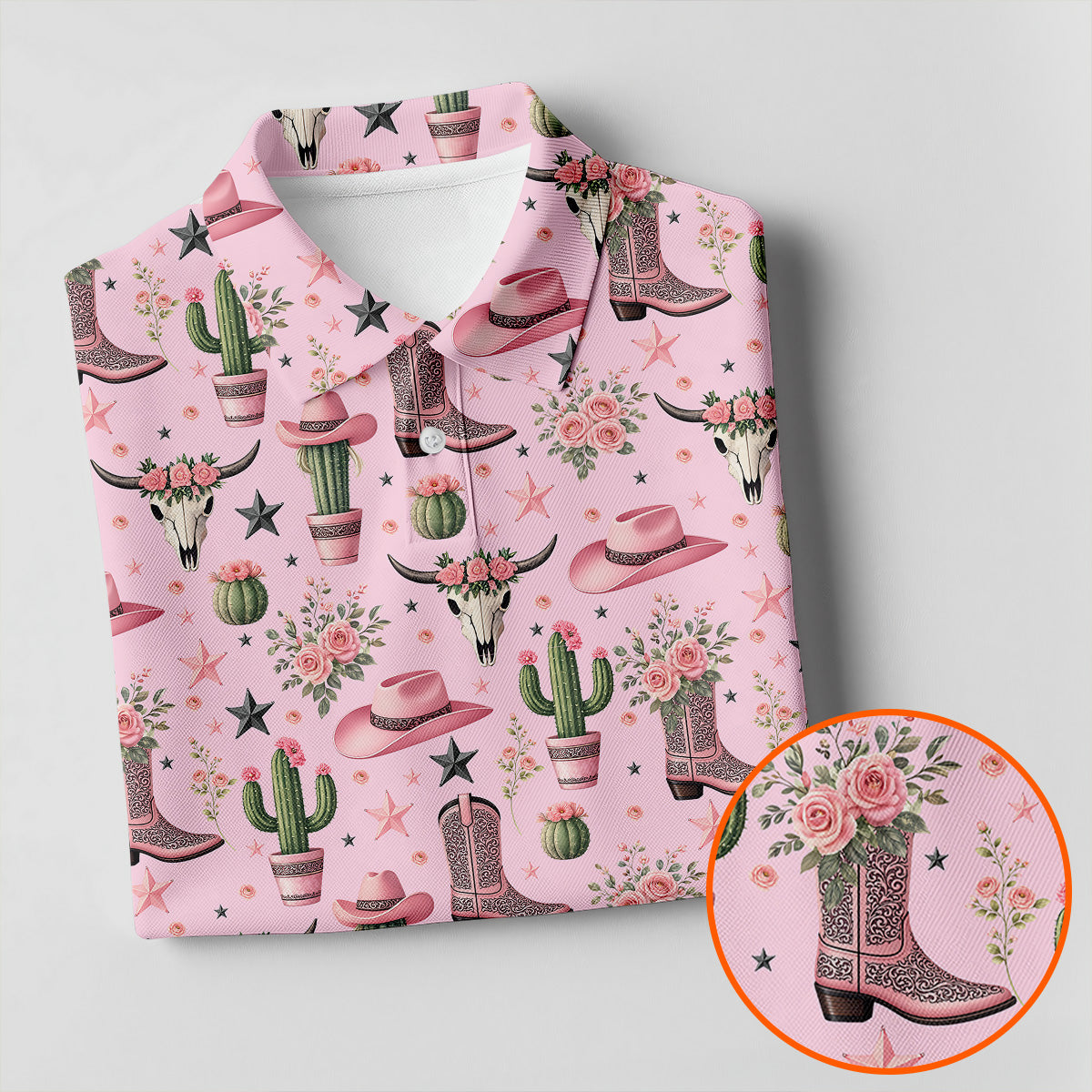 Pink Western Boots Roses Cactus Pattern Hawaiian Golf Shirt, Printed Golf Shirt, Women’s Golf Apparel