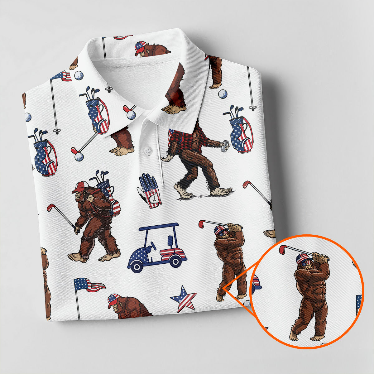 Funny Bigfoot Ladies Patriotic Golf Shirts, Cute Women's Golf Clothes, Ladies Golf Shirts