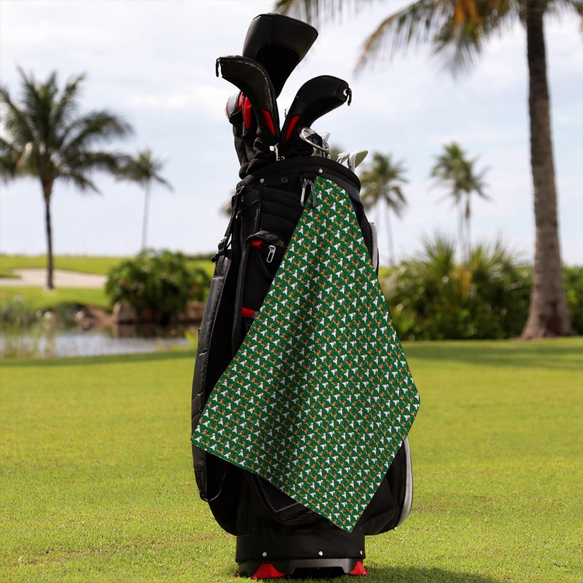 German Shepherd Christmas Golf Towels, Funny Snowman & Santa Dog Pattern Golf Towel, Xmas Golf Gift For Golfers