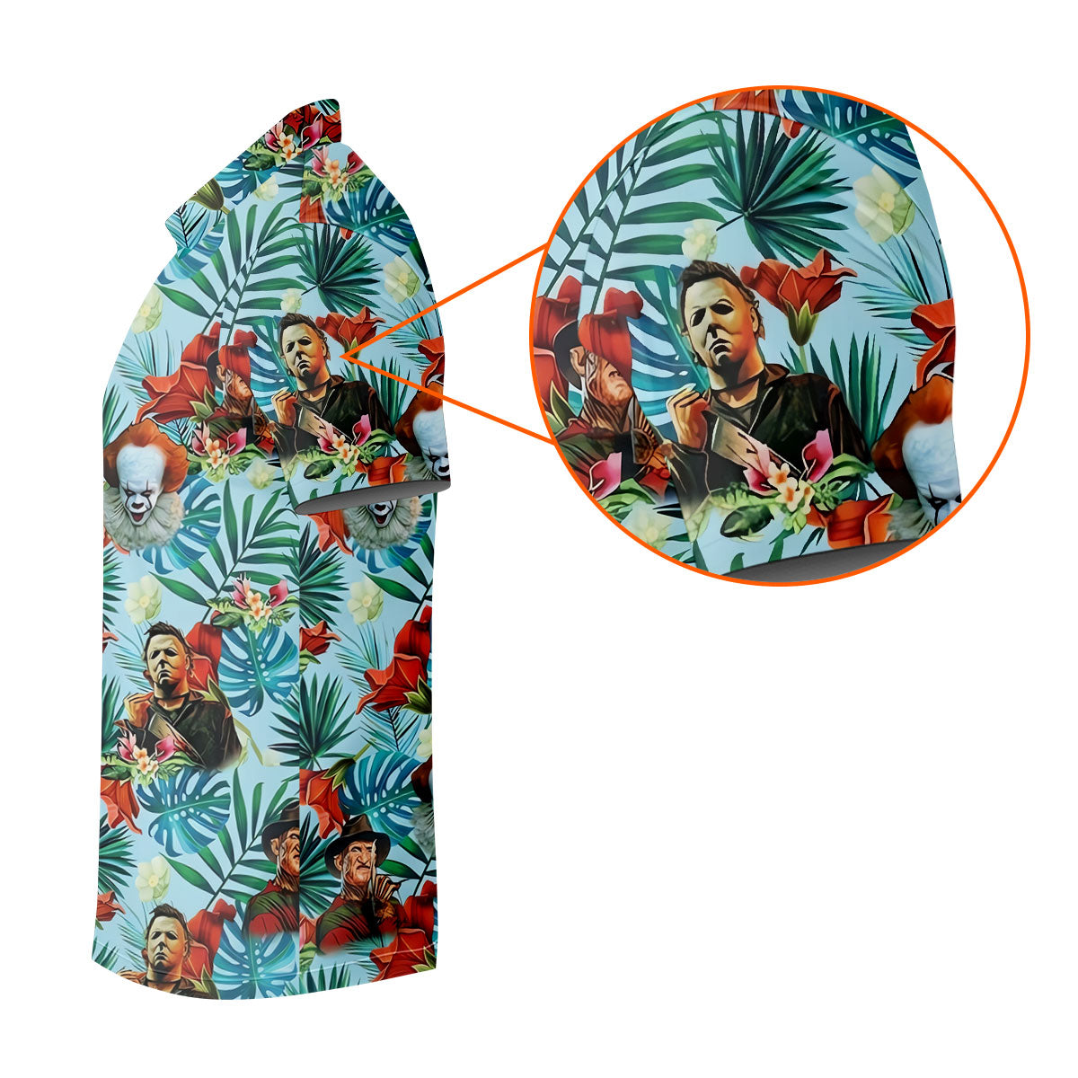Tropical Horror Character Hawaiian Golf Shirt, Mens Golf Polo, Halloween Golf Shirt